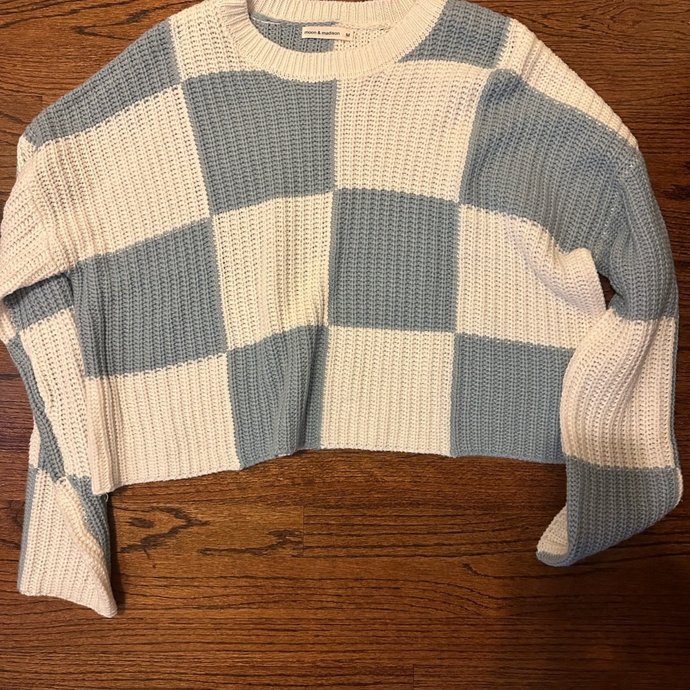 moon & madison Blue and Cream Checkered Sweater